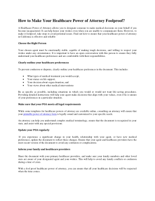 How to Make Your Healthcare Power of Attorney Foolproof