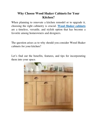 Why Choose Wood Shaker Cabinets for Your Kitchen?