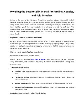 Luxury Hotel In Manali - Hotel Meridian