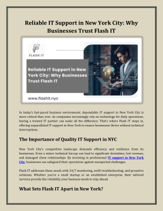 Reliable IT Support in New York City: Why Businesses Trust Flash IT