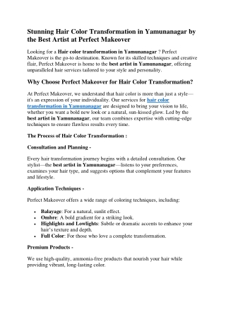 Stunning Hair Color Transformation in Yamunanagar by the Best Artist at Perfect Makeover