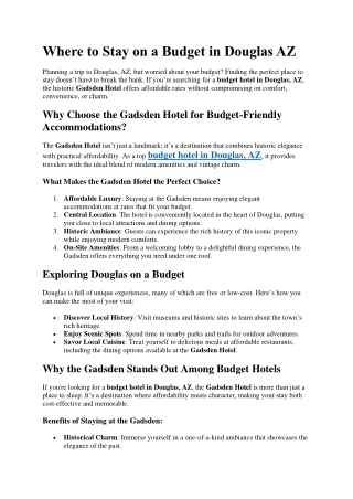 Where to Stay on a Budget in Douglas AZ