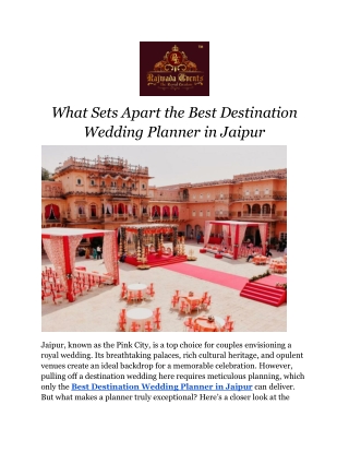 What Sets Apart the Best Destination Wedding Planner in Jaipur