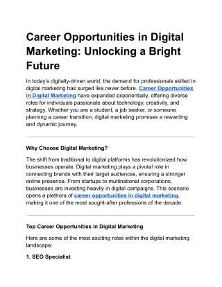 Career Opportunities in Digital Marketing: Unlocking a Bright Future