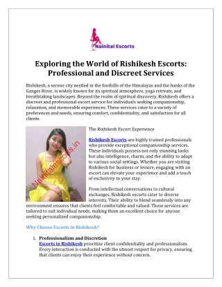 Exploring the World of Rishikesh Escorts_Professional and Discreet Services