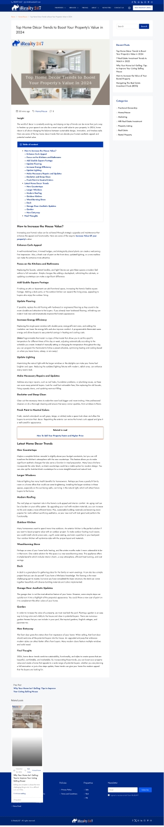 Top Home Décor Trends to Boost Property Value in 2024