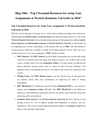 Top 5 Essential Resources for Acing Your Assignments at Western Kentucky Univers