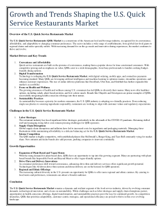 Growth and Trends Shaping the U.S. Quick Service Restaurants Market