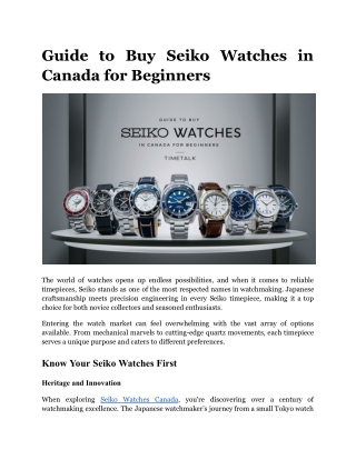 Guide to Buy Seiko Watches in Canada for Beginners