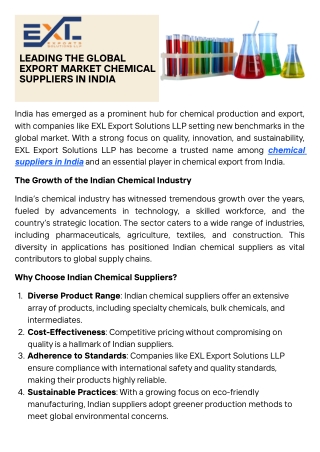 Contact EXL Exports for Chemical Suppliers in India