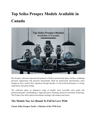 Top Seiko Prospex Models Available in Canada