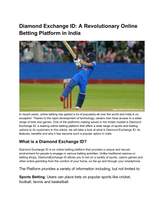 Diamond Exchange ID: A Revolutionary Online Betting Platform in India