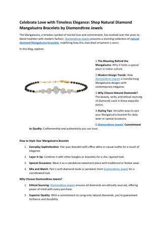 Diamondtree -Shop Natural Diamond Mangalsutra Bracelets