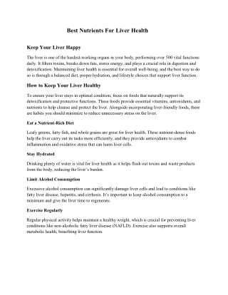 Best Nutrients For Liver Health