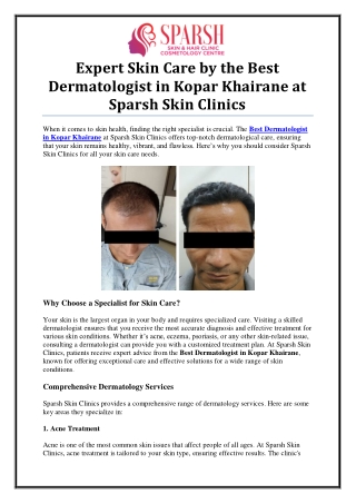 Find the Best Dermatologist in Kopar Khairane for All Your Skin Care Needs