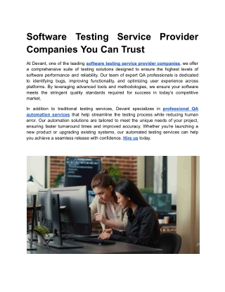 Software Testing Service Provider Companies You Can Trust