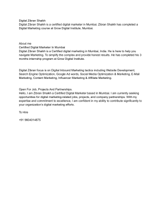 Digital Zibran Shaikh is A Certified Digital Marketer in Mumbai