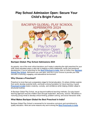 Play School Admissions 2024