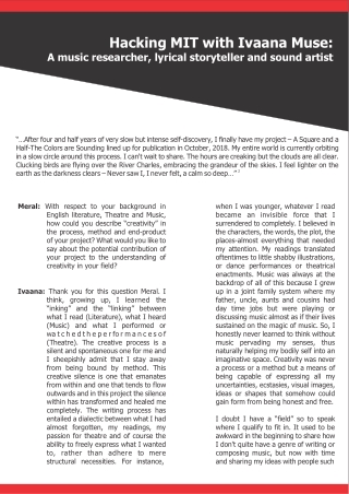 Hacking MIT with Ivaana Muse:  A music researcher And lyrical storyteller