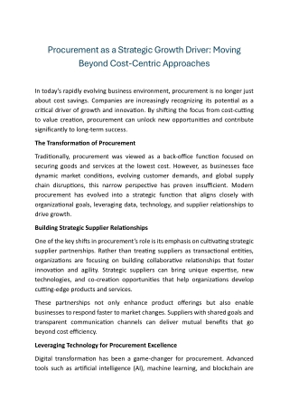 Procurement As a Growth Enabler: It’s No Longer All About Cost Savings