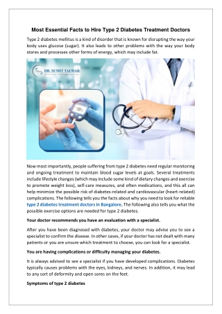 Most Essential Facts to Hire Type 2 Diabetes Treatment Doctors