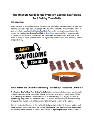 The Ultimate Guide to the Premium Leather Scaffolding Tool Belt by ToolsBelts