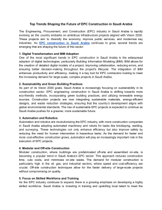 Top Trends Shaping the Future of EPC Construction in Saudi Arabia
