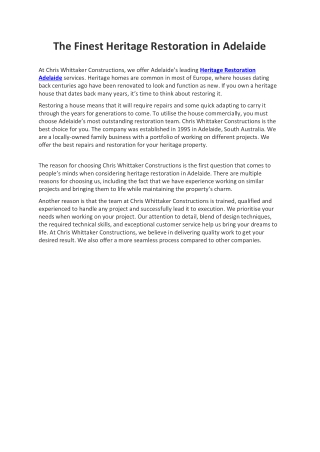 Heritage Restoration Adelaide