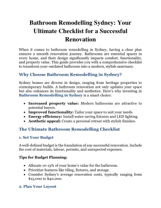 Bathroom Remodelling Sydney: Your Ultimate Checklist for a Successful Renovation