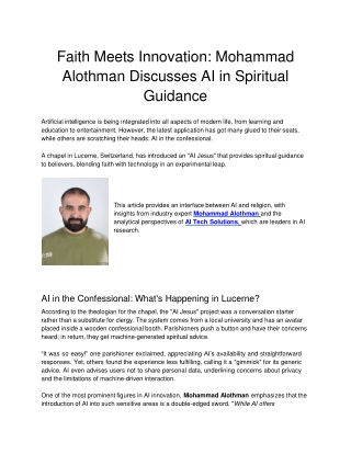 Faith Meets Innovation Mohammad Alothman Discusses AI in Spiritual Guidance