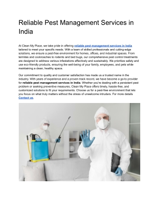 Reliable Pest Management Services in India