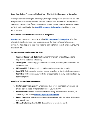 Best Seo Company in Bangalore - SeekNeo