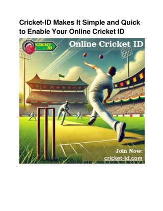Cricket-ID Makes It Simple and Quick to Enable Your Online Cricket ID
