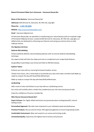 Natural Permanent Make Up in Vancouver