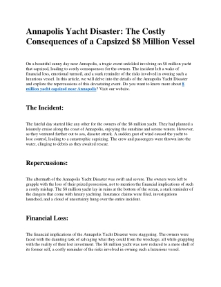Annapolis Yacht Disaster The Costly Consequences of a Capsized $8 Million Vessel