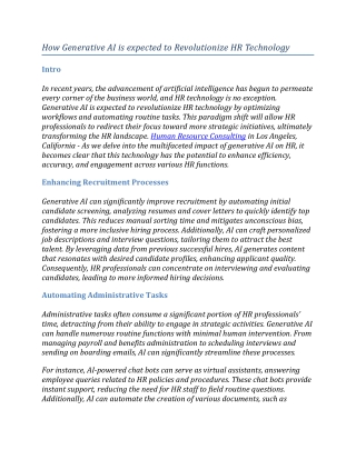 How Generative AI is Expected to Revolutionize HR Technology