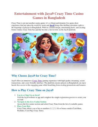 Entertainment with Jaya9 Crazy Time Casino Games in Bangladesh