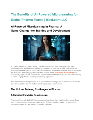 The Benefits of AI-Powered Microlearning for Global Pharma Teams _ MaxLearn LLC