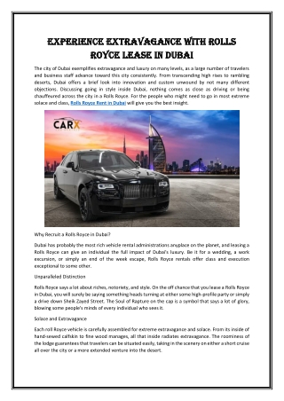 Experience Extravagance with Rolls Royce Lease in Dubai