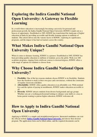 Exploring the Indira Gandhi National Open University