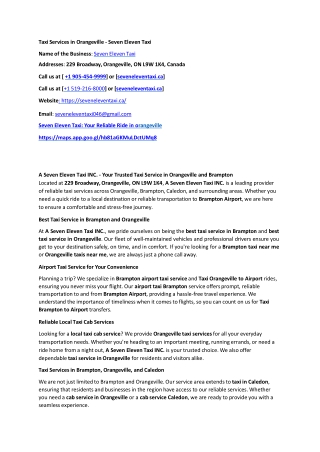 Taxi Services in Orangeville