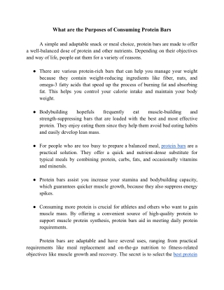 What are the Purposes of Consuming Protein Bars