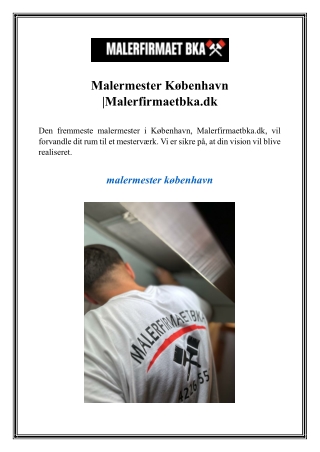Malermester København  Malerfirmaetbka.dk