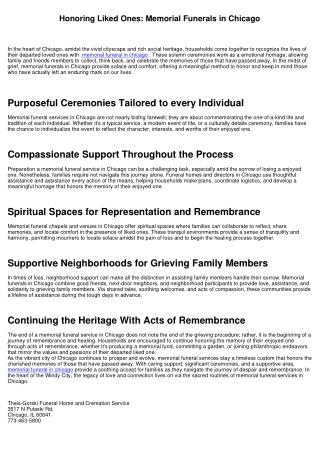 Recognizing Enjoyed Ones: Memorial Funerals in Chicago