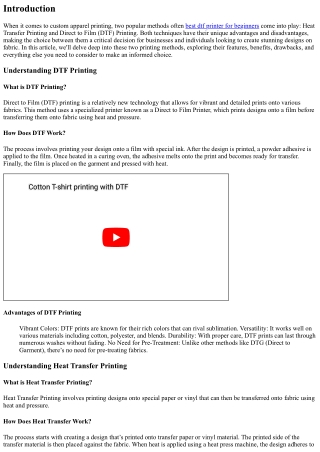“Choosing Between Heat Transfer and DTF: Key Considerations”