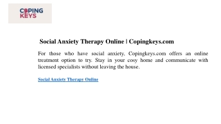 Social Anxiety Therapy Online Copingkeys.com