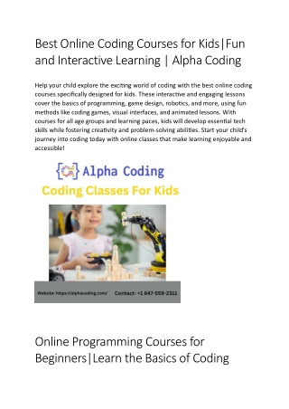 Best Online Coding Courses for Kids , Fun and Interactive Learning