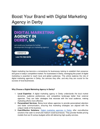 Boost Your Brand with Digital Marketing Agency in Derby