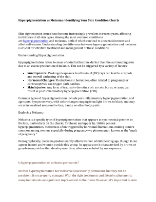 Hyperpigmentation vs Melasma Identifying Your Skin Condition Clearly
