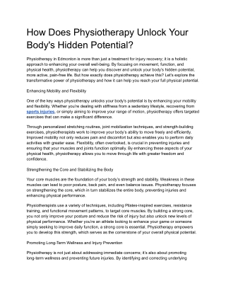 How Does Physiotherapy Unlock Your Body's Hidden Potential